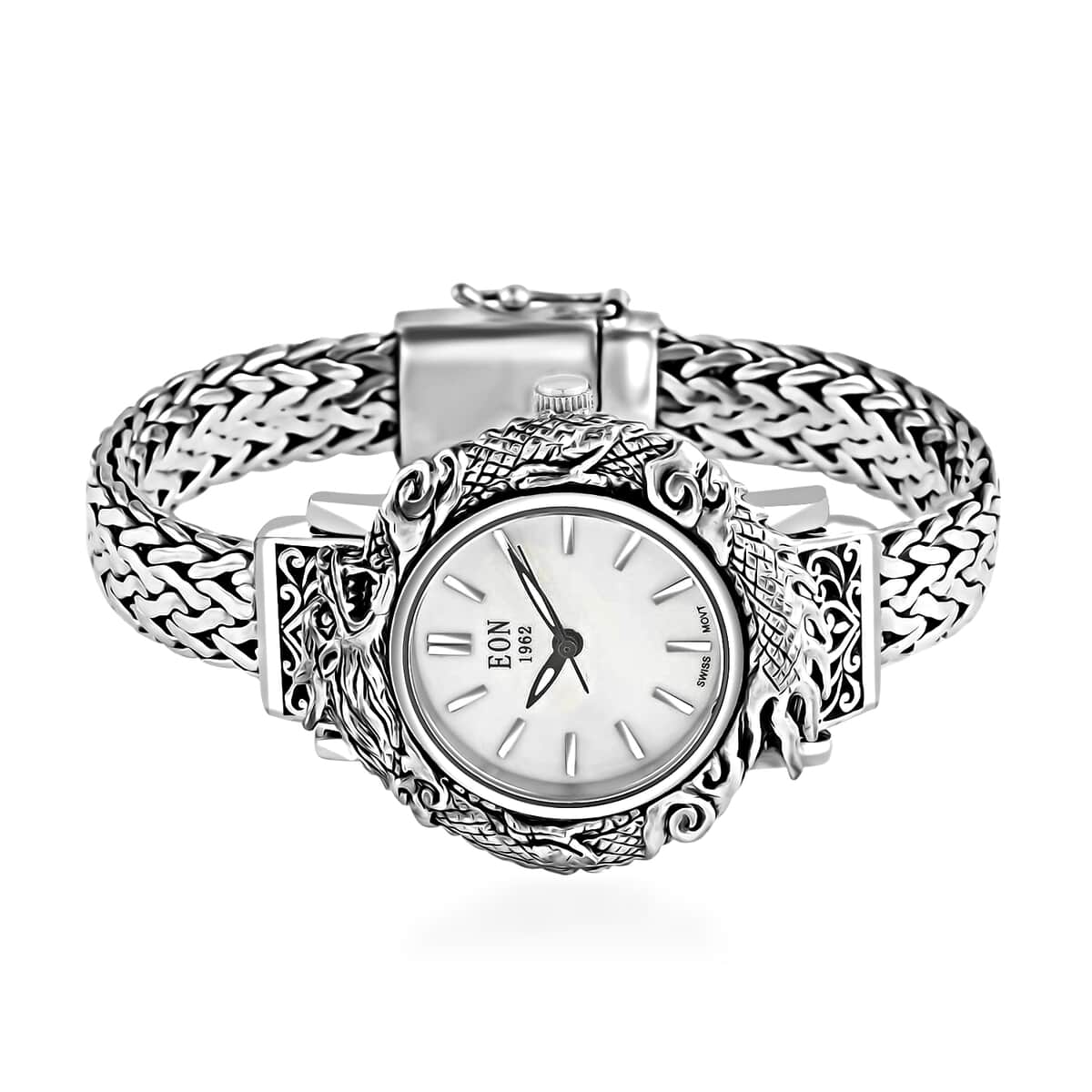 BALI LEGACY EON 1962 Swiss Movement MOP Dial Dragon Case Bracelet Watch in Sterling Silver (6.50 in) (50 g) image number 3