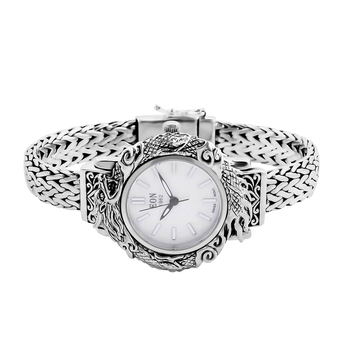 Bali Legacy Eon 1962 Swiss Movement MOP Dial Dragon Case Bracelet Watch in Sterling Silver (8.00 in), Vintage Casual Bracelet Watch, Best Everyday Luxury Minimal Women's Watch, Analogue Watches image number 3