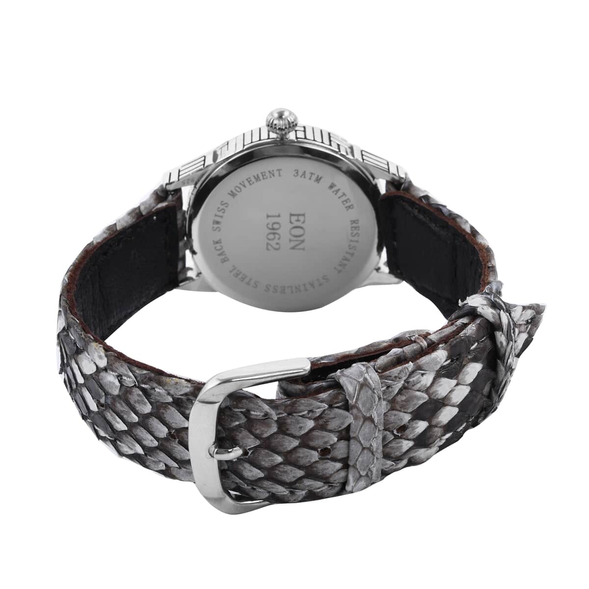 Bali Legacy Eon 1962 Swiss Movement Sterling Silver MOP Dial Watch with Silver Gray Color Python Leather Band image number 3