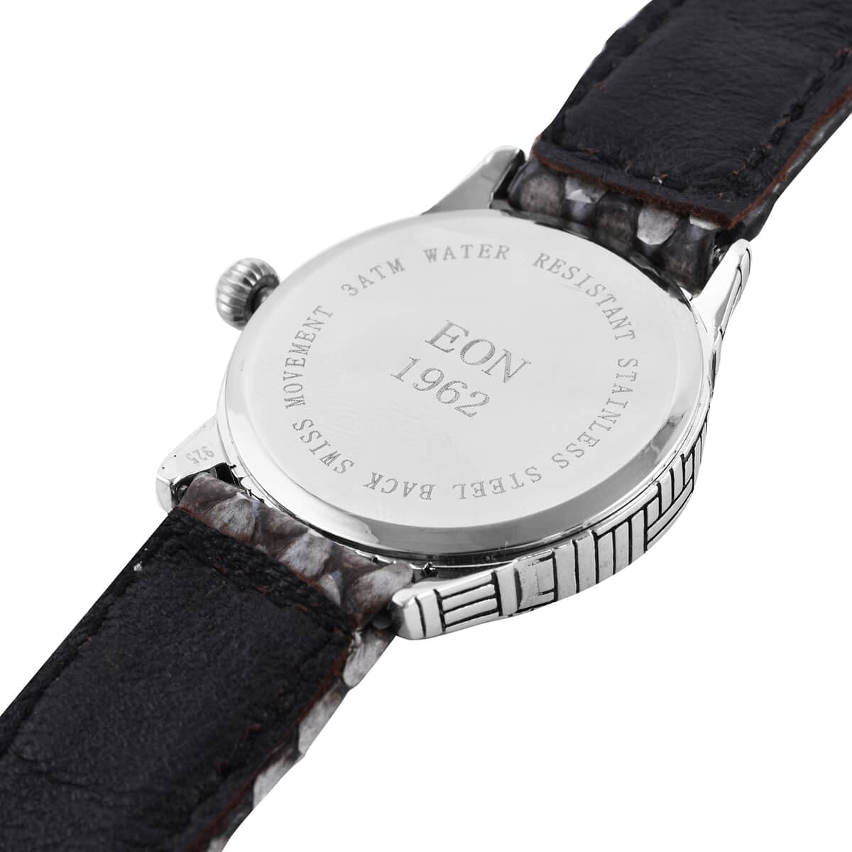 Bali Legacy Eon 1962 Swiss Movement Sterling Silver MOP Dial Watch with Silver Gray Color Python Leather Band image number 4