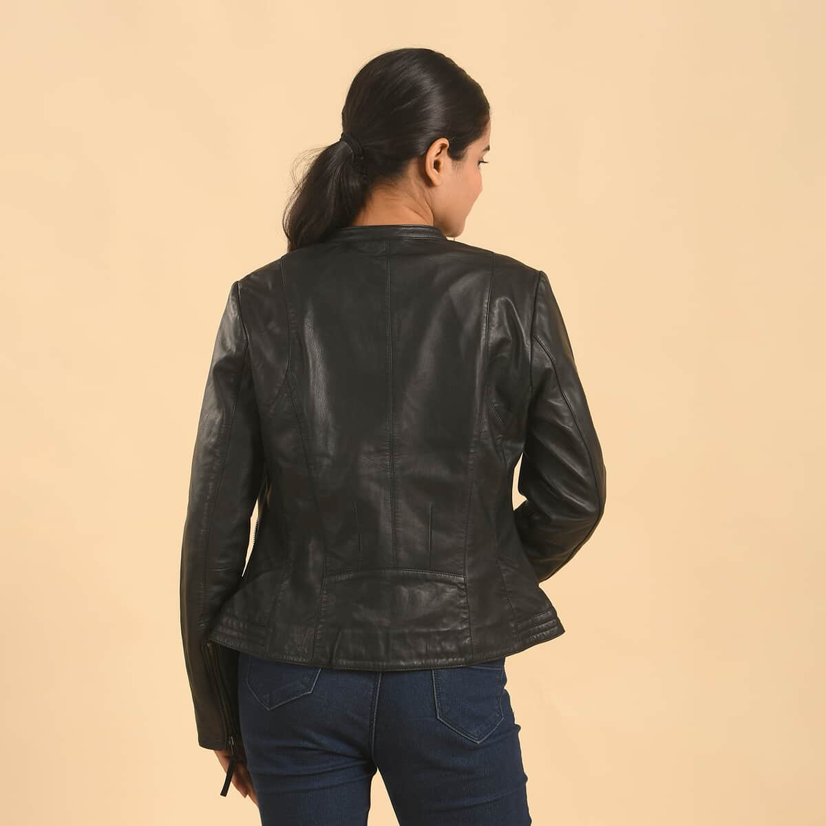 LA MAREY Black Lambskin Genuine Leather Scuba Jacket Womens with Zip Front- (L) image number 1