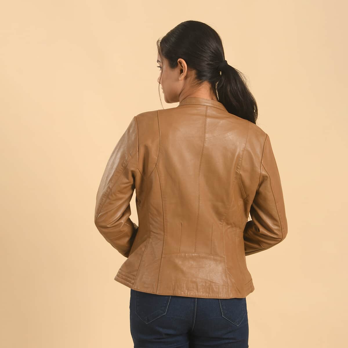 LA MAREY Brown Lambskin Genuine Leather Scuba Jacket Womens with Zip Front- (M) image number 1