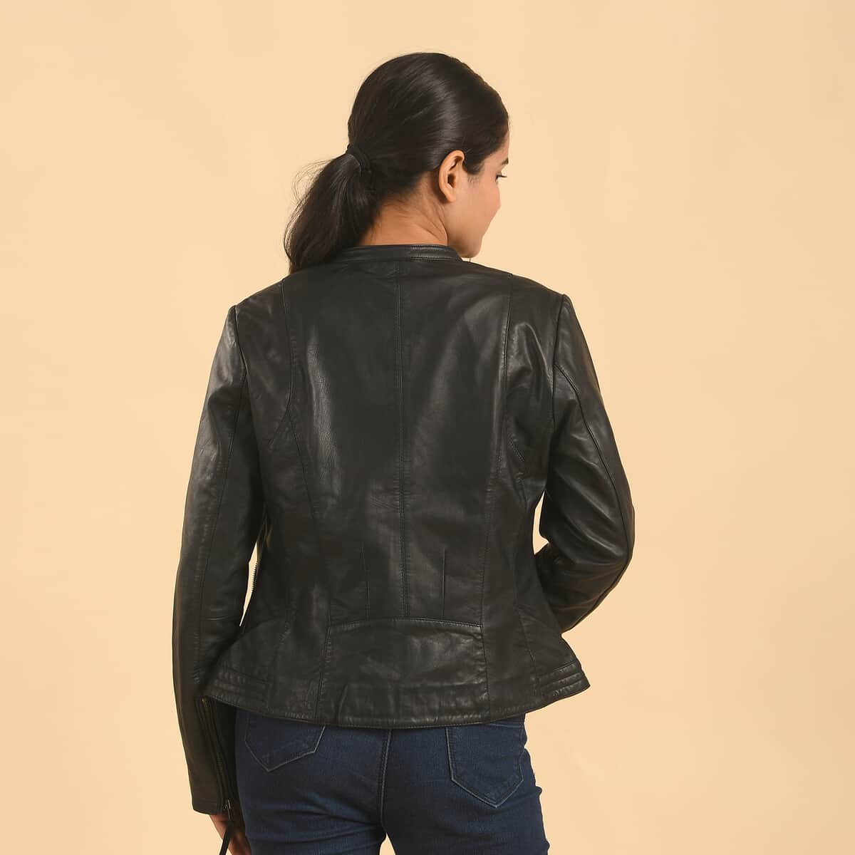 LA MAREY Black Lambskin Genuine Leather Scuba Jacket Womens with Zip Front- (S) image number 1