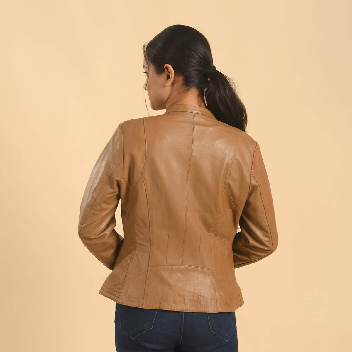 LA MAREY Brown Lambskin Genuine Leather Scuba Jacket Womens with Zip Front- (S) image number 1