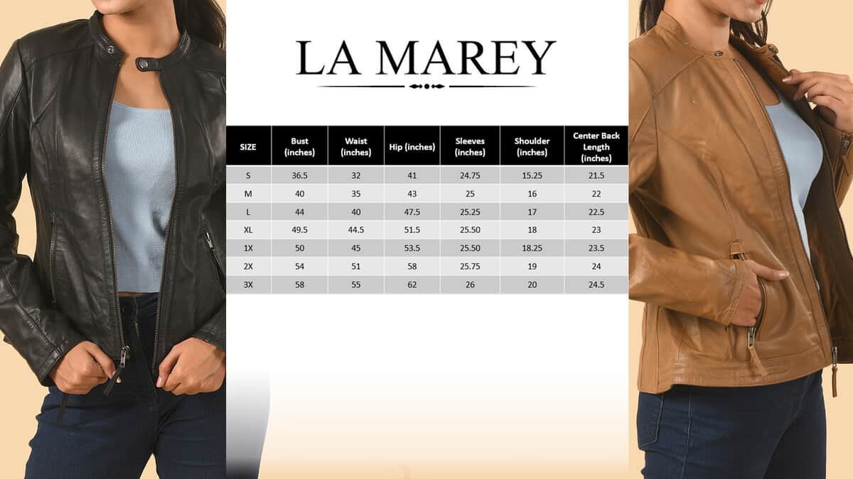 LA MAREY Brown Lambskin Genuine Leather Moto Jacket For Women With Lapel Collar - 3X image number 4