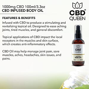 CBD Queen CBD Infused Body Oil Muscle Massage Oil for Body - Natural Therapy Oil Warming, Relaxing, Massaging Joint & Muscles - 100ml/3.3oz