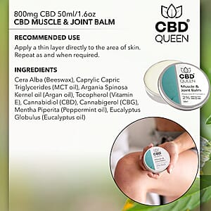CBD Queen 800mg CBD Muscle & Joint Balm For Pain And Muscle Soreness 50ml/1.6oz (Ships in 6-10 Days)