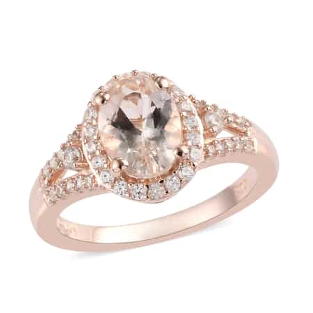 Marropino Morganite and Natural White Zircon Ring in Vermeil Rose Gold Over Sterling Silver (Size 7.0) 1.50 ctw image number 0