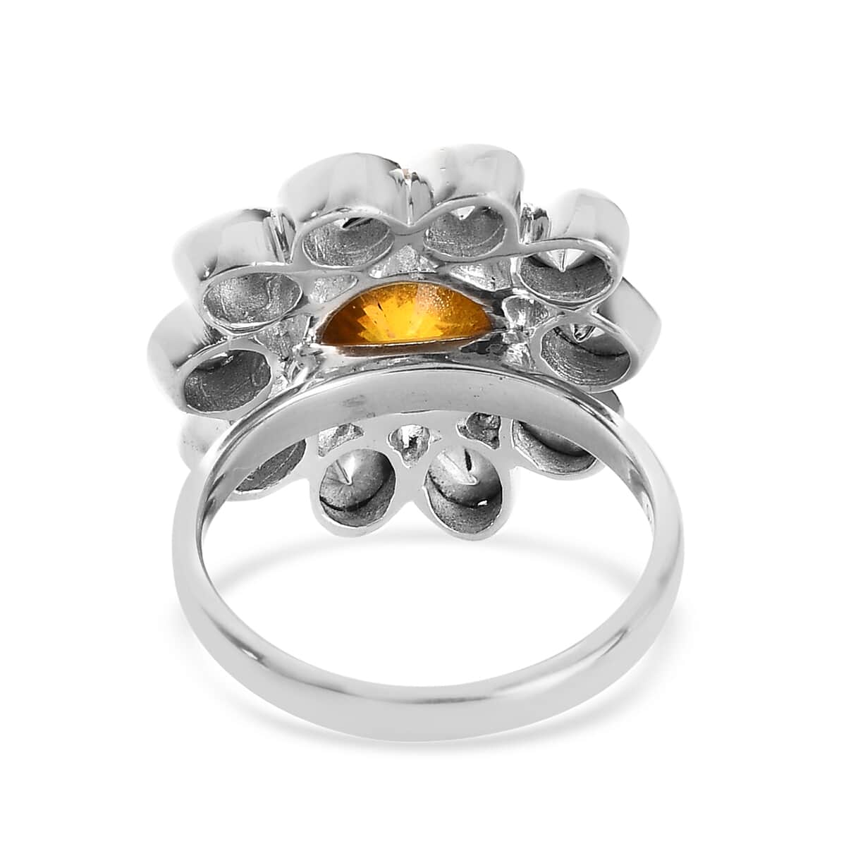 Picos Altos Light Orange Sphalerite and Polki Diamond Floral Ring in Platinum Over Sterling Silver 5.90 ctw image number 4