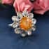 Picos Altos Light Orange Sphalerite and Polki Diamond Floral Ring in Platinum Over Sterling Silver (Size 7.0) 5.90 ctw image number 1