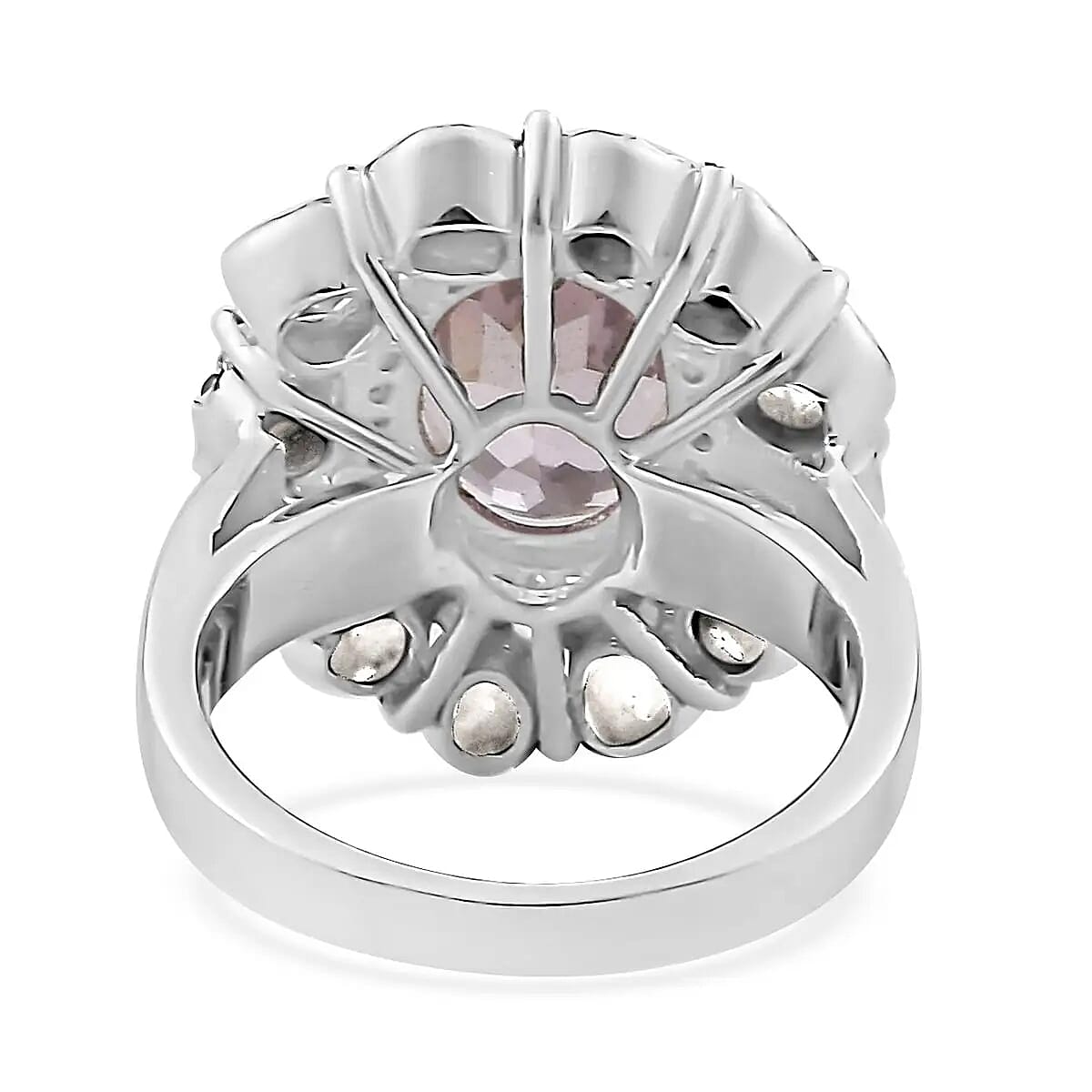 Premium Martha Rocha Kunzite, Polki Diamond and Diamond 4.50 ctw Cocktail Ring in Platinum Over Sterling Silver, Oval Engagement Ring (Size 10.0)