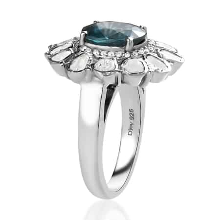 Premium Ratanakiri Blue Zircon, Polki Diamond Cocktail Ring in Platinum Over Sterling Silver, Statement Jewelry For Women, Oval Engagement Ring 4.90 ctw image number 4