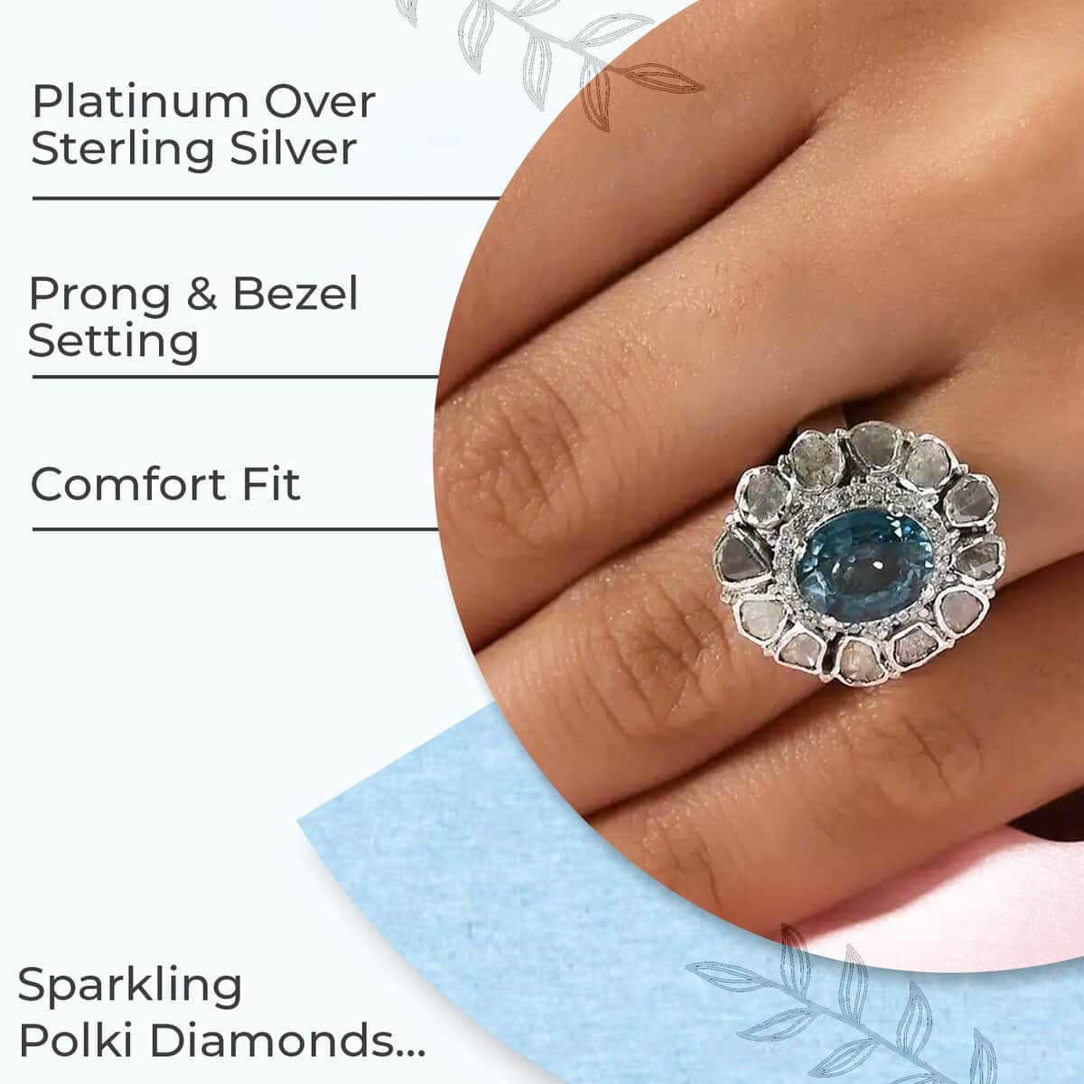 Premium Ratanakiri Blue Zircon 4.90 ctw Cocktail Ring in Platinum Over Sterling Silver, Polki Diamond Ring, Wedding Ring, Engagement Rings, Oval Engagement Ring (Size 9.0) image number 2