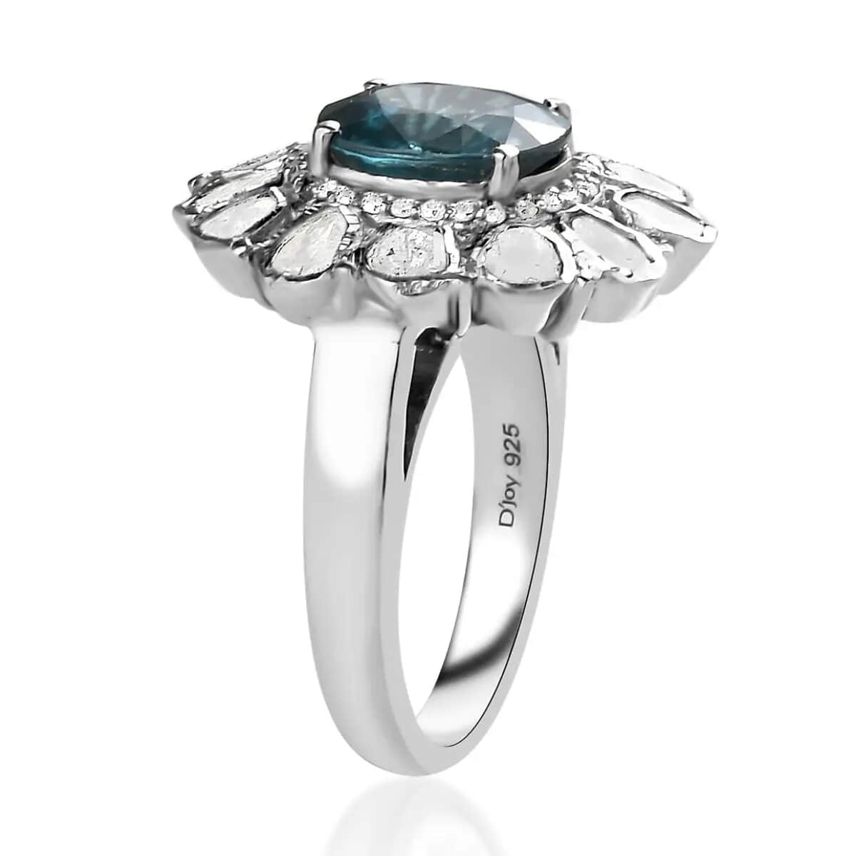 Premium Ratanakiri Blue Zircon 4.90 ctw Cocktail Ring in Platinum Over Sterling Silver, Polki Diamond Ring, Wedding Ring, Engagement Rings, Oval Engagement Ring (Size 9.0) image number 4