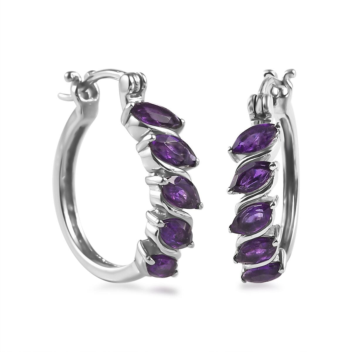 Amethyst Hoop Earrings in Stainless Steel 2.25 ctw image number 0