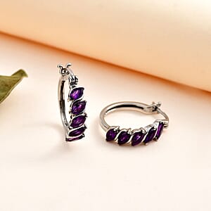 J Francis Amethyst 2.35 ctw Hoop Earrings in Stainless Steel 
