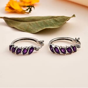 J Francis Amethyst 2.35 ctw Hoop Earrings in Stainless Steel 