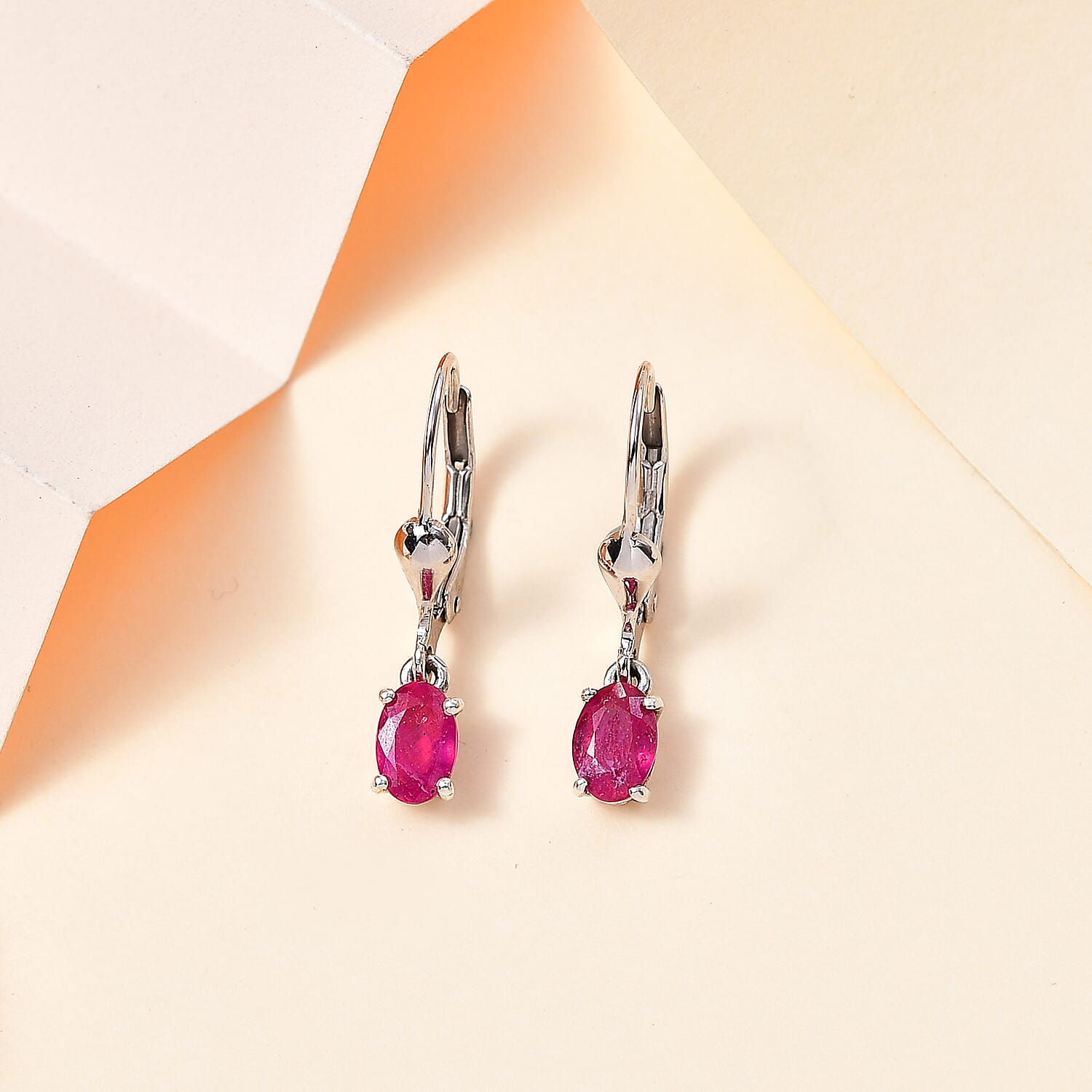 Niassa Ruby (FF) Solitaire Lever Back Earrings in Platinum Over Sterling Silver 1.30 ctw
