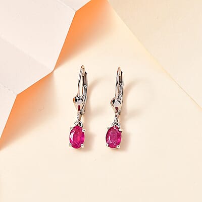 Niassa Ruby (FF) Solitaire Lever Back Earrings in Platinum Over Sterling Silver 1.30 ctw