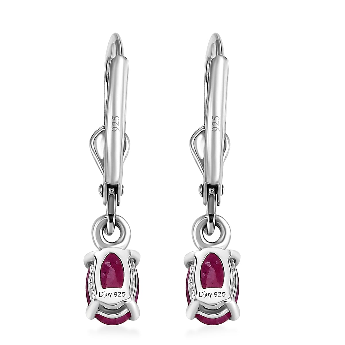 Niassa Ruby (FF) Solitaire Lever Back Earrings in Platinum Over Sterling Silver 1.30 ctw