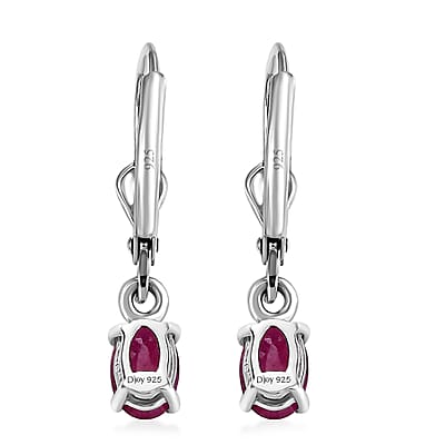 Niassa Ruby (FF) Solitaire Lever Back Earrings in Platinum Over Sterling Silver 1.30 ctw
