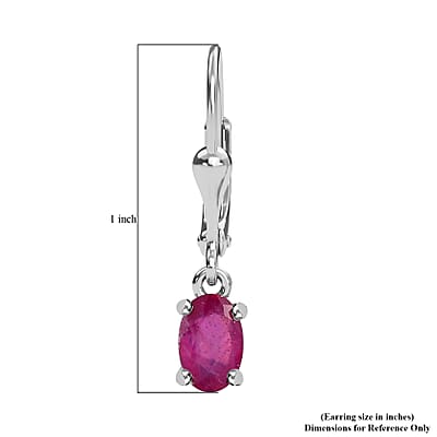 Niassa Ruby (FF) Solitaire Lever Back Earrings in Platinum Over Sterling Silver 1.30 ctw