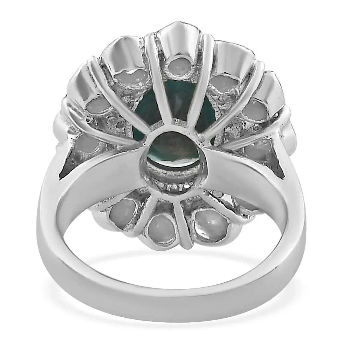 Teal Grandidierite, Polki Diamond and Diamond Cocktail Ring in Platinum Over Sterling Silver, Oval Engagement Ring (Size 10.0) 3.70 ctw image number 5