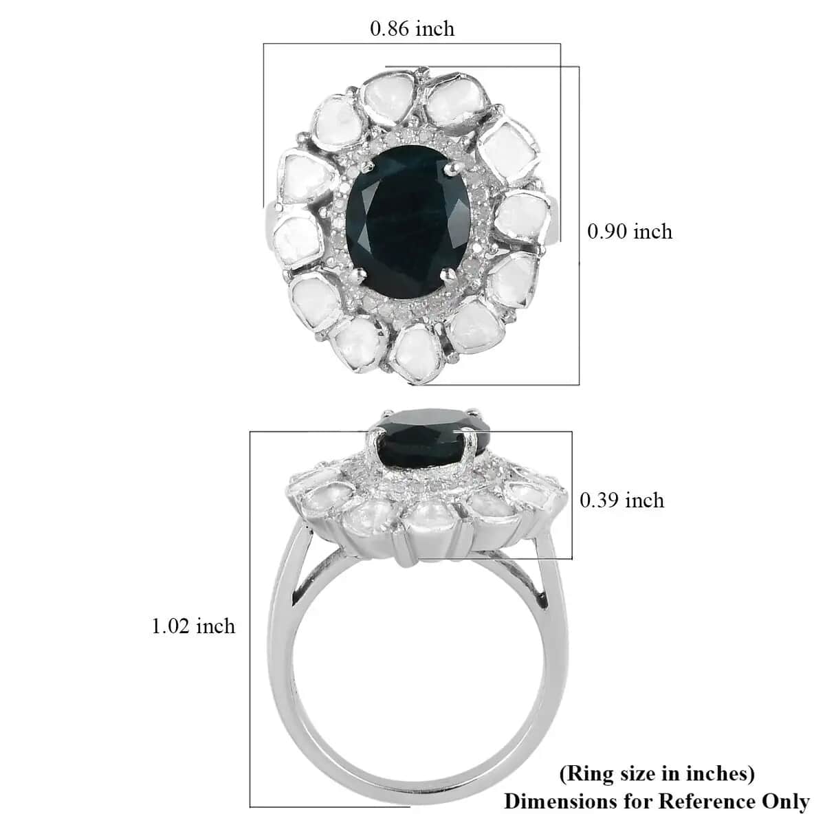 Teal Grandidierite, Polki Diamond and Diamond Cocktail Ring in Platinum Over Sterling Silver, Oval Engagement Ring (Size 10.0) 3.70 ctw image number 6