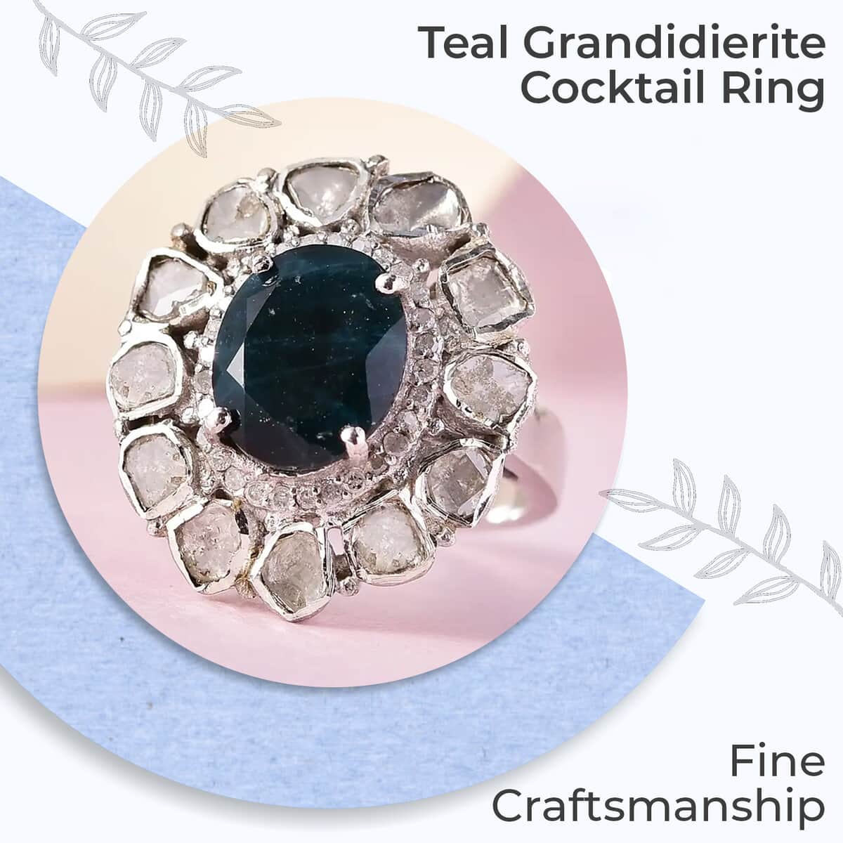 Teal Grandidierite Cocktail Ring in Platinum Over Sterling Silver, Polki Diamond Ring, Wedding Ring, Engagement Rings, Oval Engagement Ring (Size 7.0) 3.75 ctw image number 1