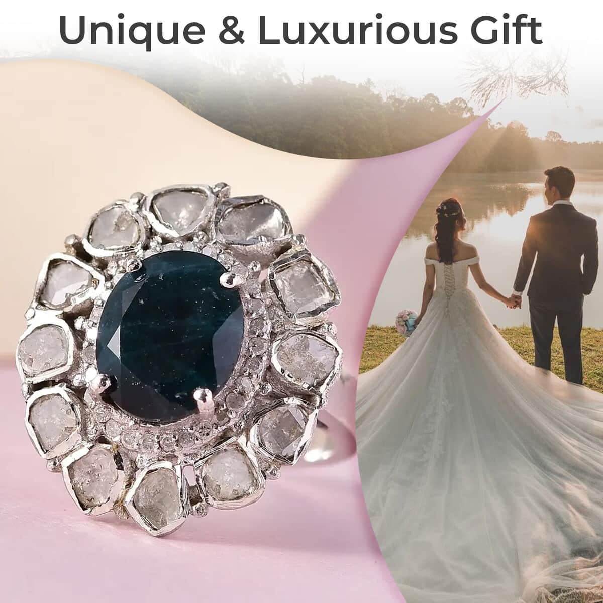 Teal Grandidierite Cocktail Ring in Platinum Over Sterling Silver, Polki Diamond Ring, Wedding Ring, Engagement Rings, Oval Engagement Ring (Size 7.0) 3.75 ctw image number 3