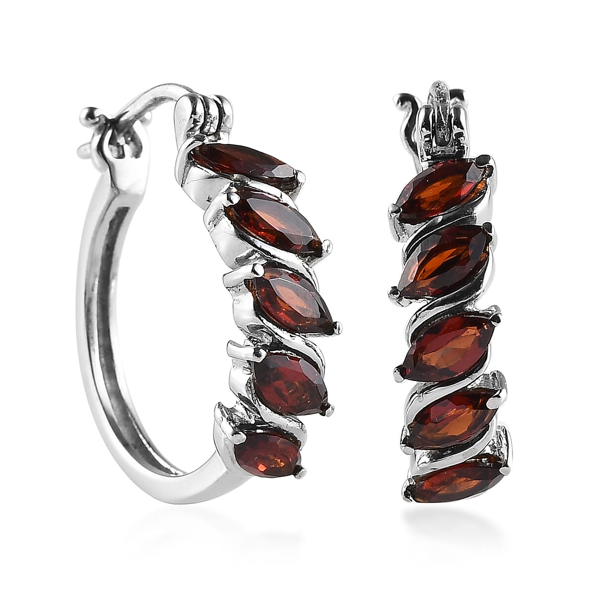 Mozambique Garnet Hoop Earrings in Stainless Steel 2.90 ctw image number 0