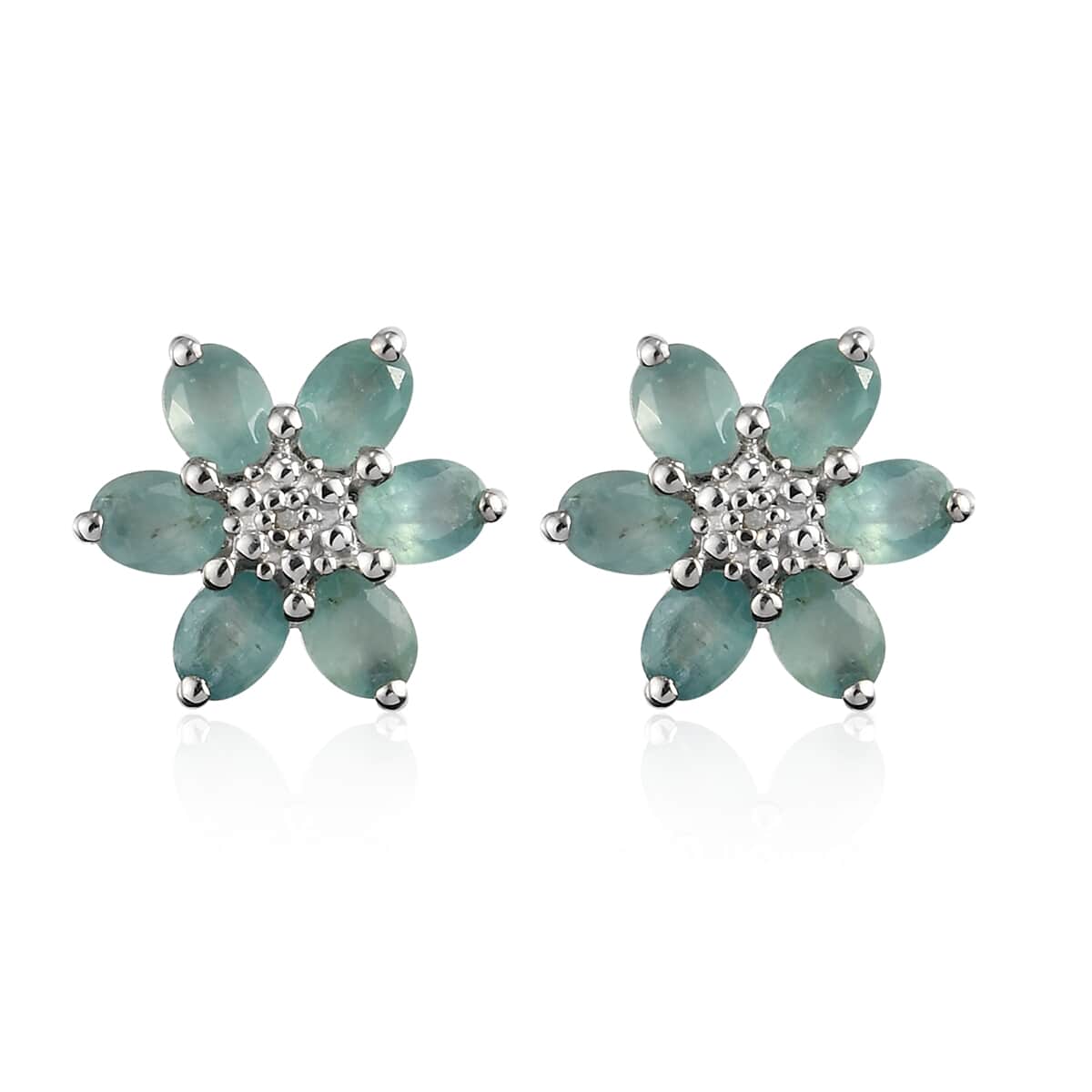 Grandidierite and Diamond Accent Flower Stud Earrings in Platinum Over Sterling Silver 2.00 ctw image number 0