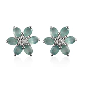 Grandidierite and Diamond Accent Flower Stud Earrings in Platinum Over Sterling Silver 2.00 ctw