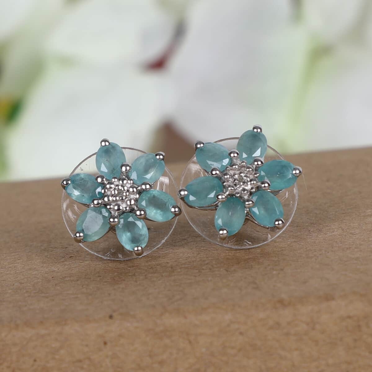 Grandidierite and Diamond Accent Flower Stud Earrings in Platinum Over Sterling Silver 2.00 ctw image number 1