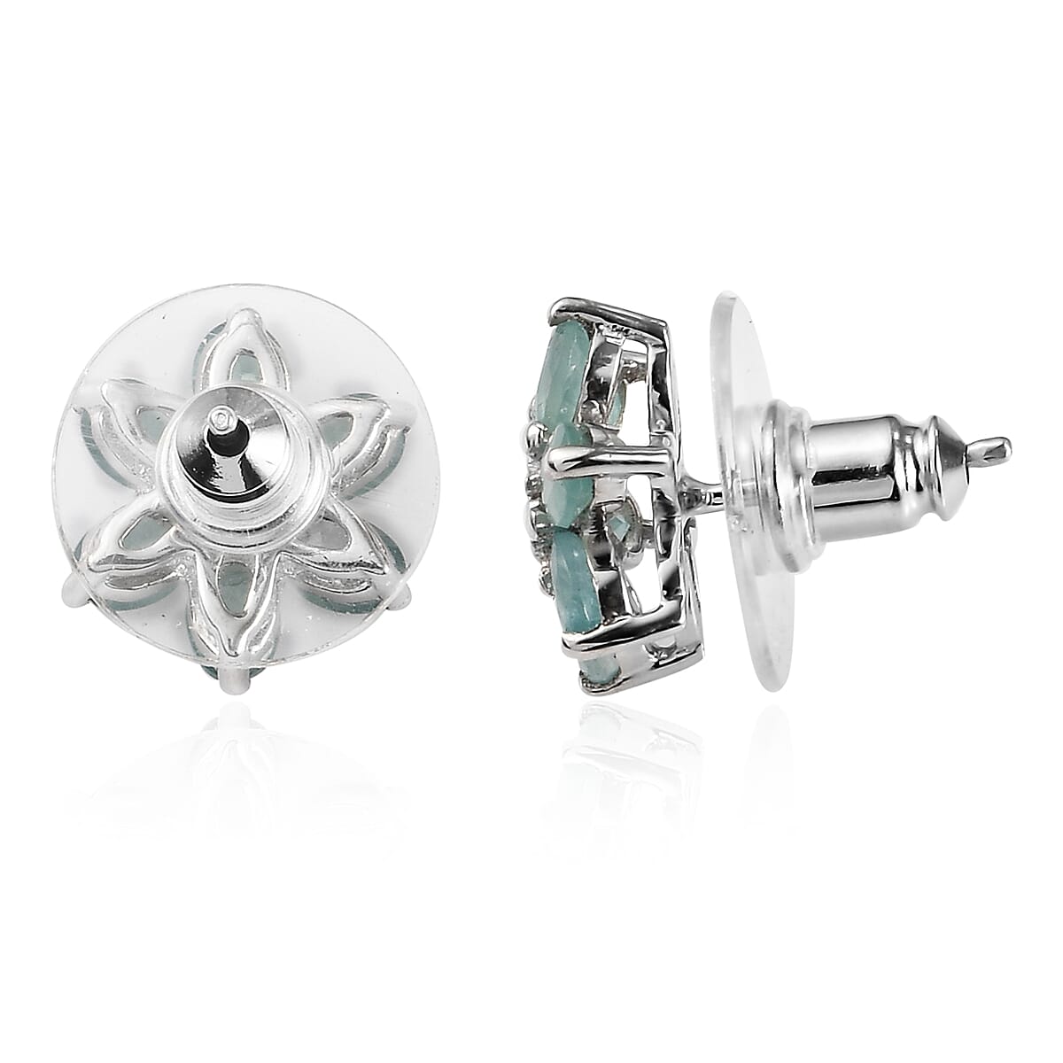 Grandidierite and Diamond Accent Flower Stud Earrings in Platinum Over Sterling Silver 2.00 ctw