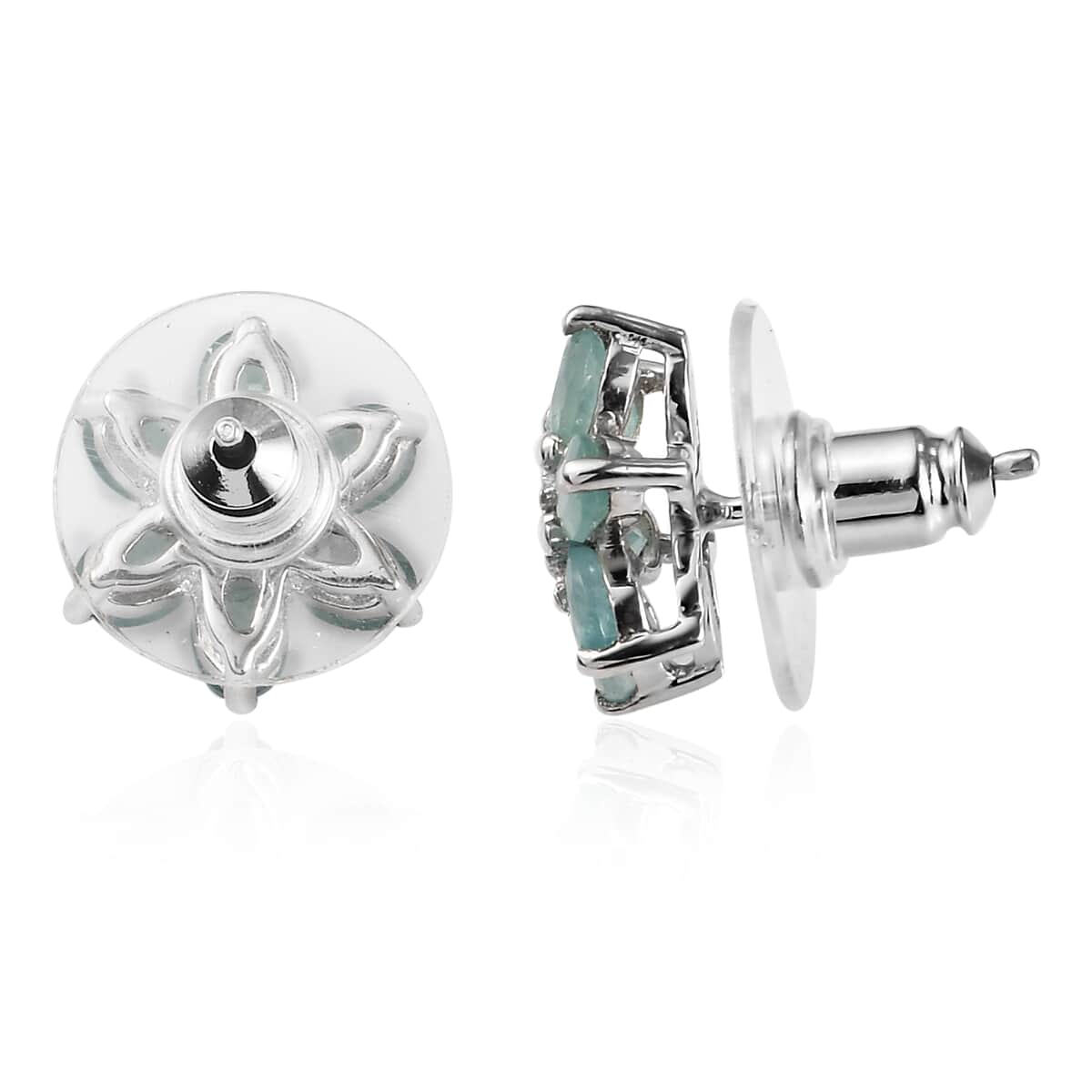 Grandidierite and Diamond Accent Flower Stud Earrings in Platinum Over Sterling Silver 2.00 ctw image number 3