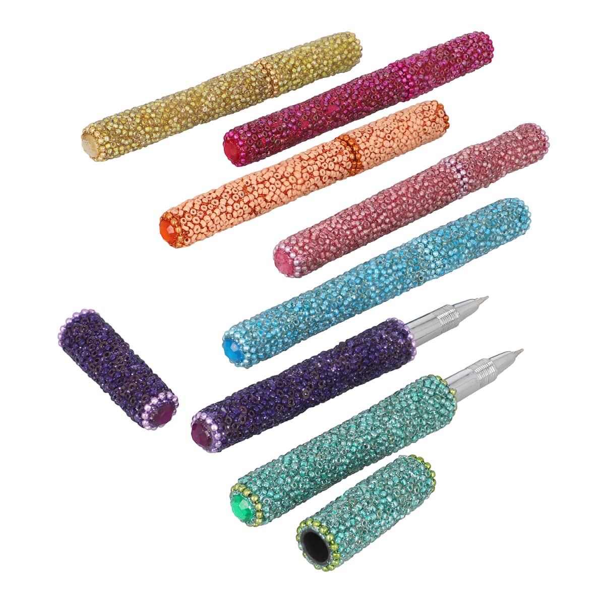 Set of 7 Blue Multi Color Beaded Pens | Best Refillable Ballpoint Pen | Beadable Decorative Pen image number 0