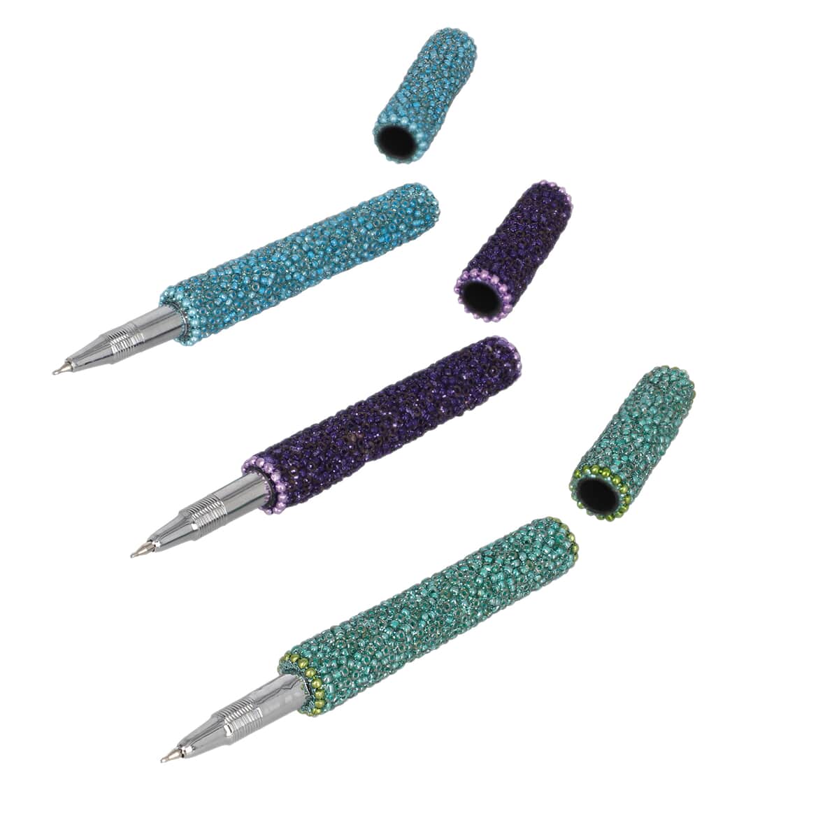 Set of 7 Blue Multi Color Beaded Pens | Best Refillable Ballpoint Pen | Beadable Decorative Pen image number 3