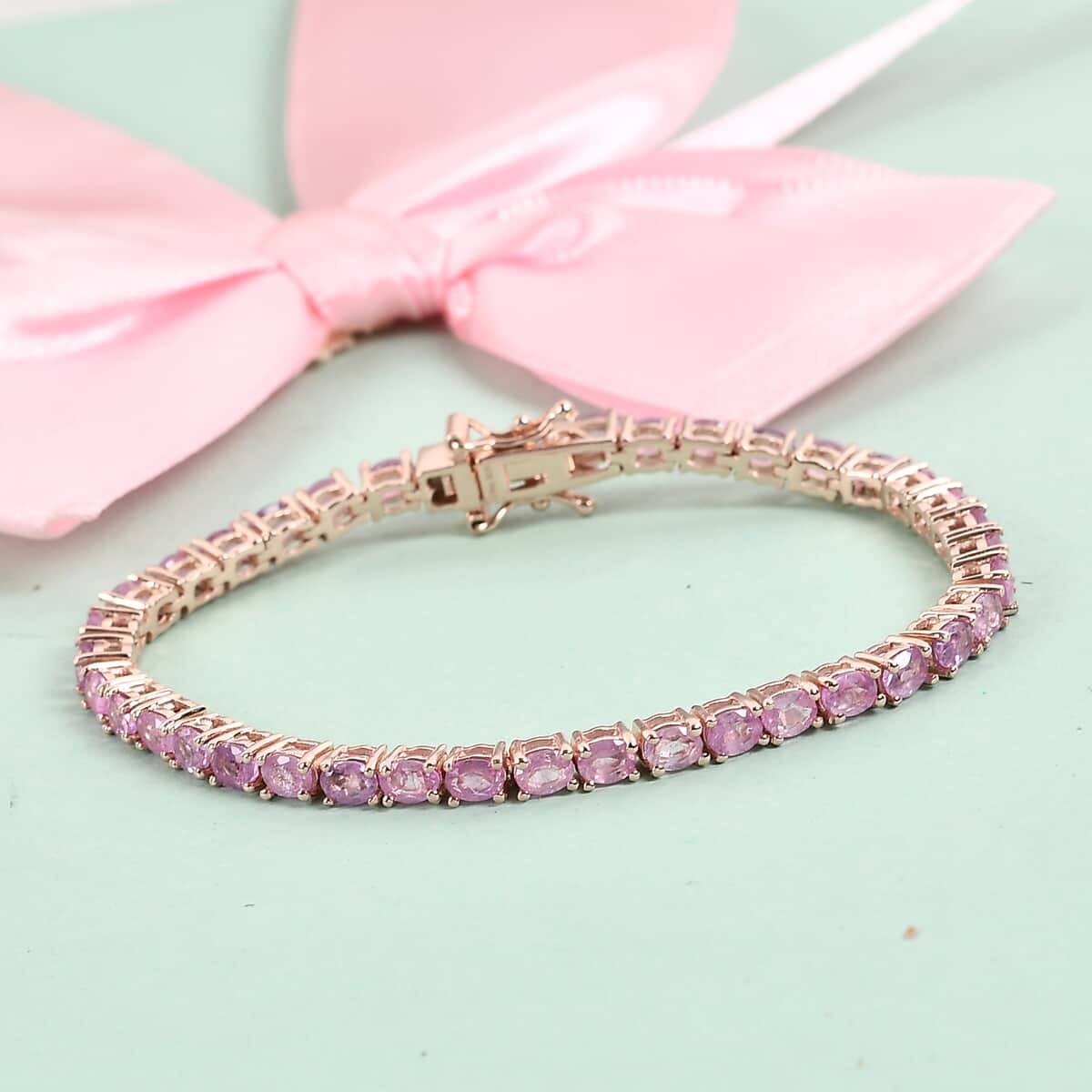 Ilakaka Hot Pink Sapphire Tennis Bracelet in Vermeil RG Over Sterling Silver (6.00 In) (8.70 g) 8.20 ctw image number 1