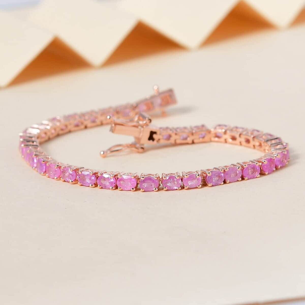 Ilakaka Hot Pink Sapphire (FF) Tennis Bracelet in Vermeil Rose Gold Over Sterling Silver (6.50 In) 8.75 ctw image number 1