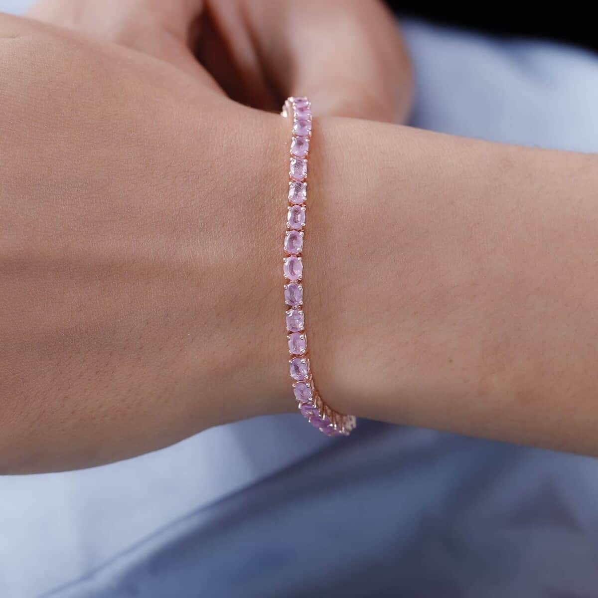 Ilakaka Hot Pink Sapphire (FF) Tennis Bracelet in Vermeil Rose Gold Over Sterling Silver (6.50 In) 8.75 ctw image number 2