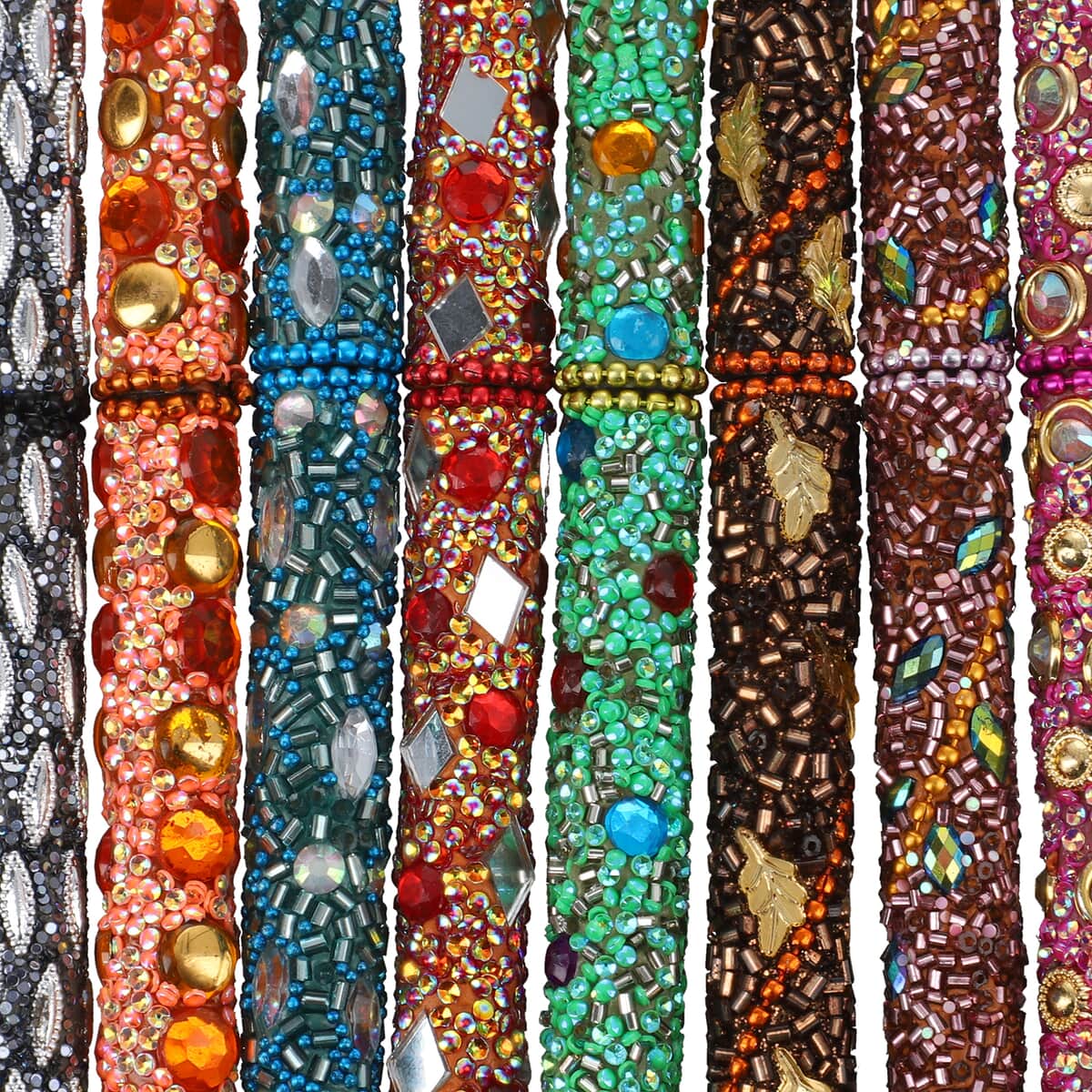 Set of 10 Handcrafted Multi Color Gems Seed Beads and Sequin Ball Pens image number 4