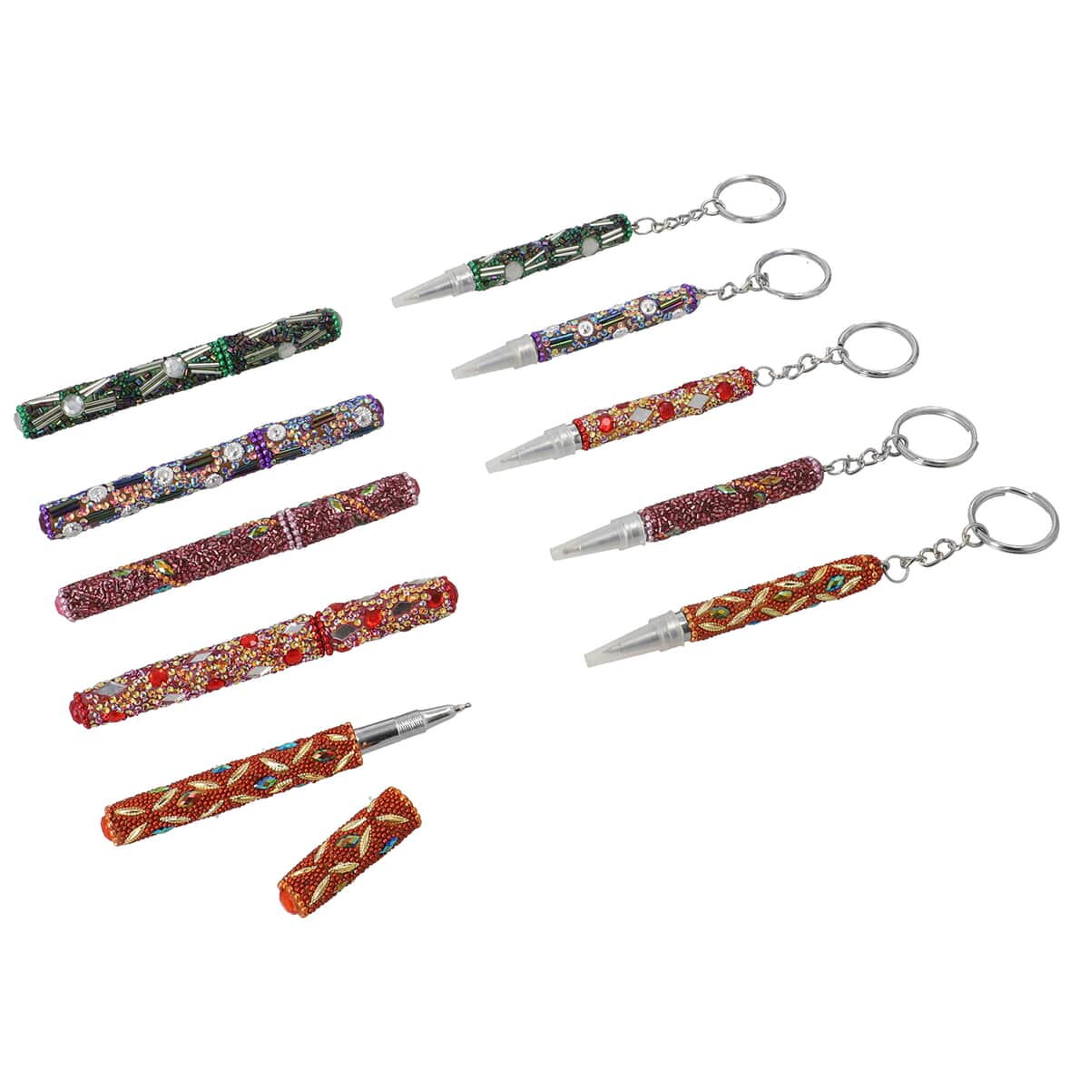 Set of 10 Multi Color Beaded Pen and Keychain , Best Refillable Ballpoint Pen , Beadable Decorative Pen image number 0