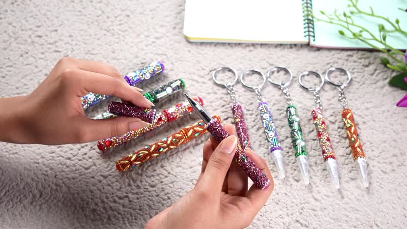 Set of 10 Multi Color Beaded Pen and Keychain