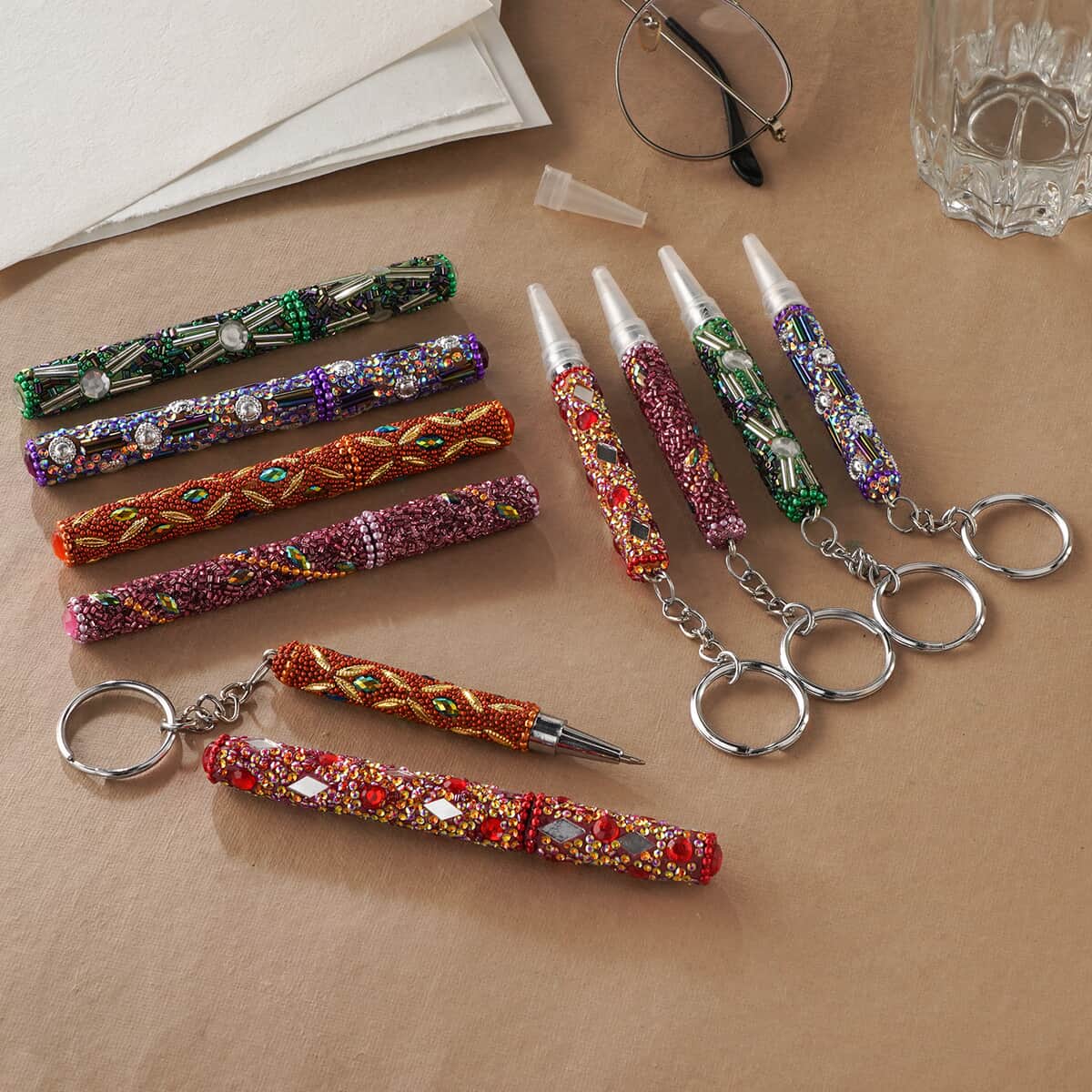 Set of 10 Multi Color Beaded Pen and Keychain , Best Refillable Ballpoint Pen , Beadable Decorative Pen image number 1