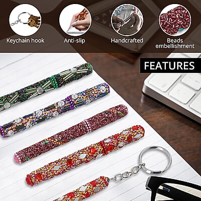 Set of 10 Multi Color Beaded Pen and Keychain , Best Refillable Ballpoint Pen , Beadable Decorative Pen