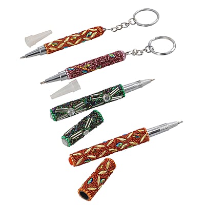 Set of 10 Multi Color Beaded Pen and Keychain , Best Refillable Ballpoint Pen , Beadable Decorative Pen