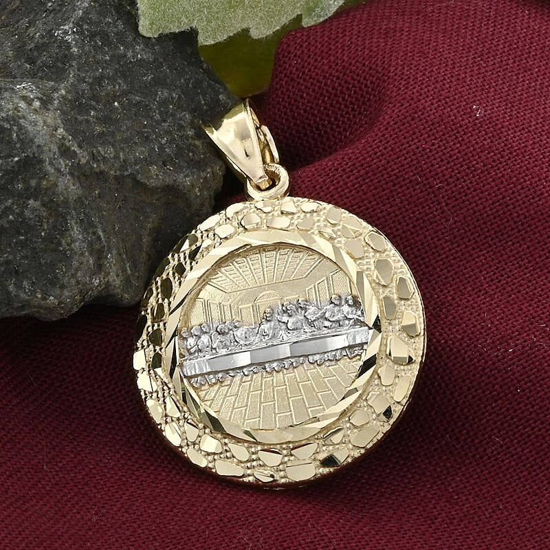 Made in America 10K Yellow and White Gold The Last Supper Medallion Pendant 2.50 Grams