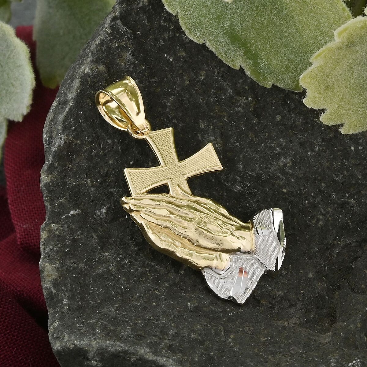 Made in America 10K Yellow and White Gold Praying Hands Pendant 1.6 Grams image number 1