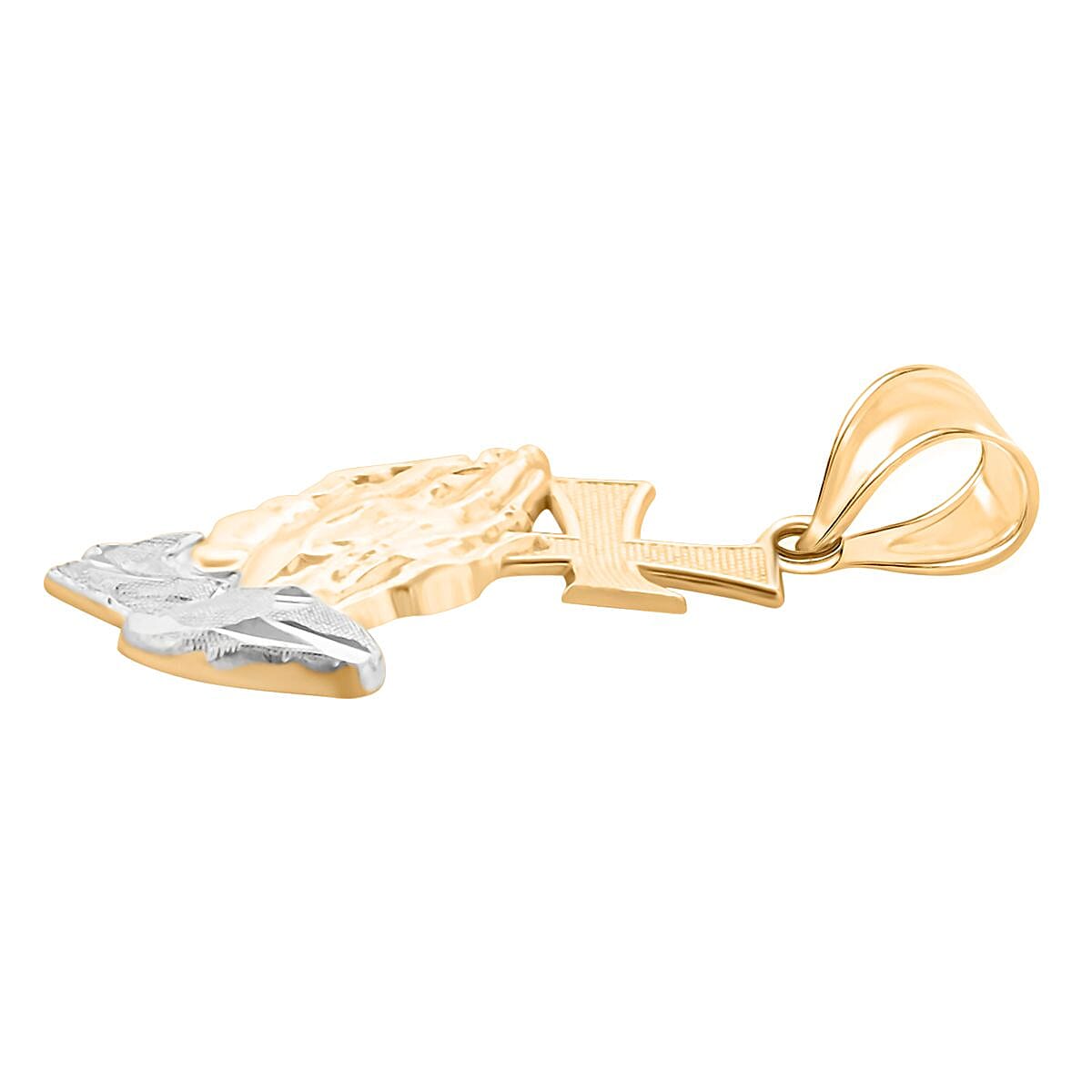 Made in America 10K Yellow and White Gold Praying Hands Pendant 1.6 Grams image number 3